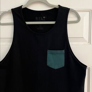 BYLT Basics Liz Drop Cut Pocket Tank, navy & green, size L